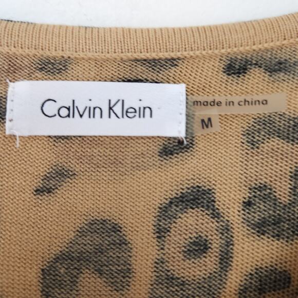 Calvin Klein Knit Sleeveless Dress Medium Brown Leopard Animal Print Casual - Picture 3 of 4